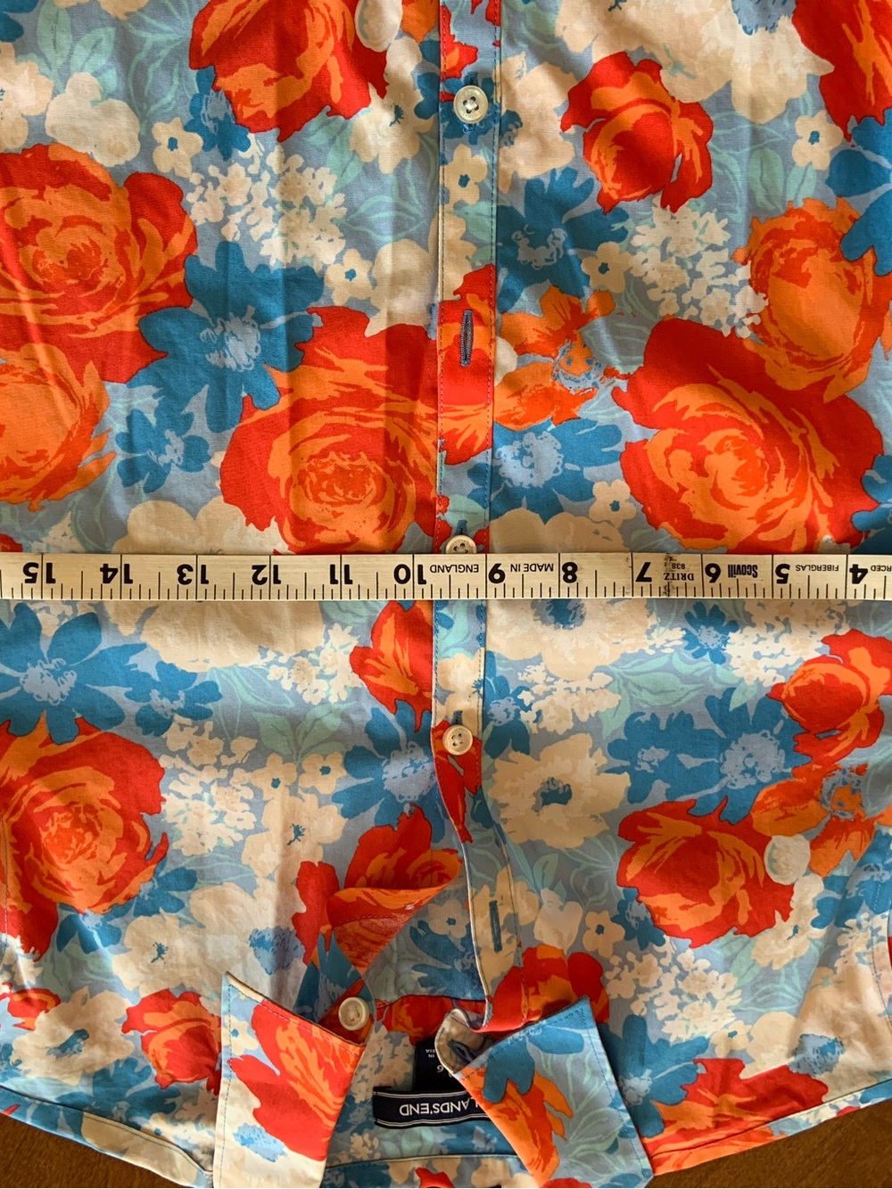 Lands' End Blouse Women Orange & Blue Floral Button Down Shirt - Picture 7 of 7